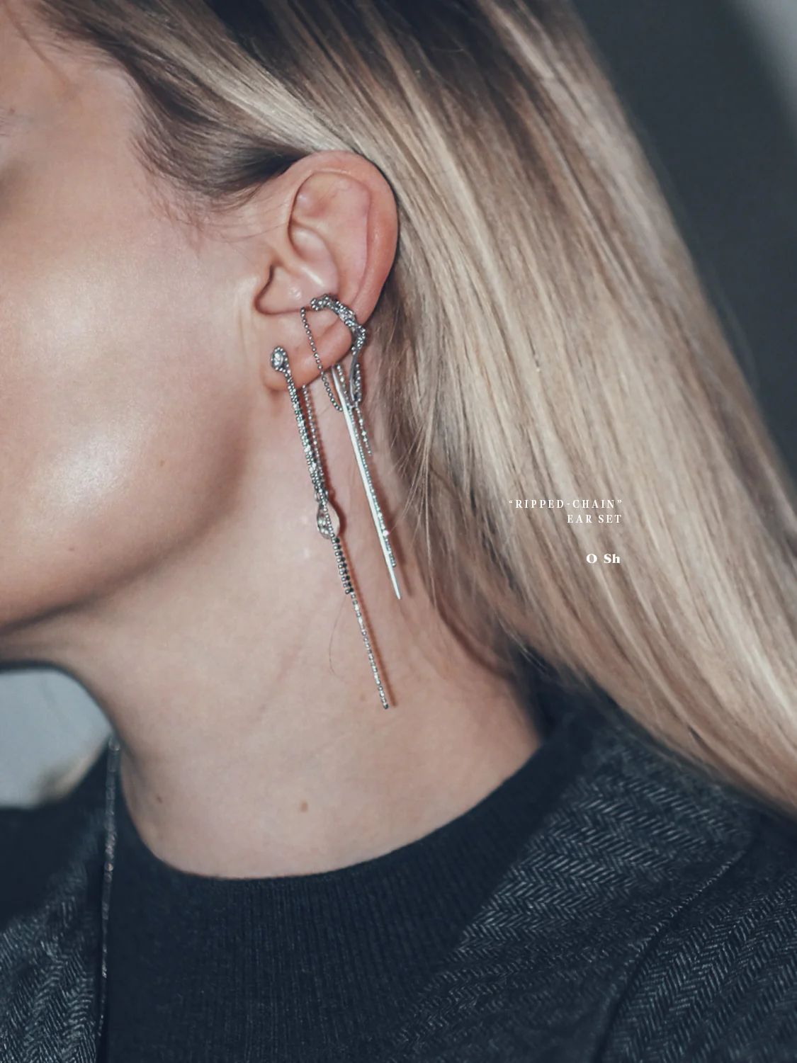 "RIPPED-CHAIN" EAR SET SILVER - Image 3