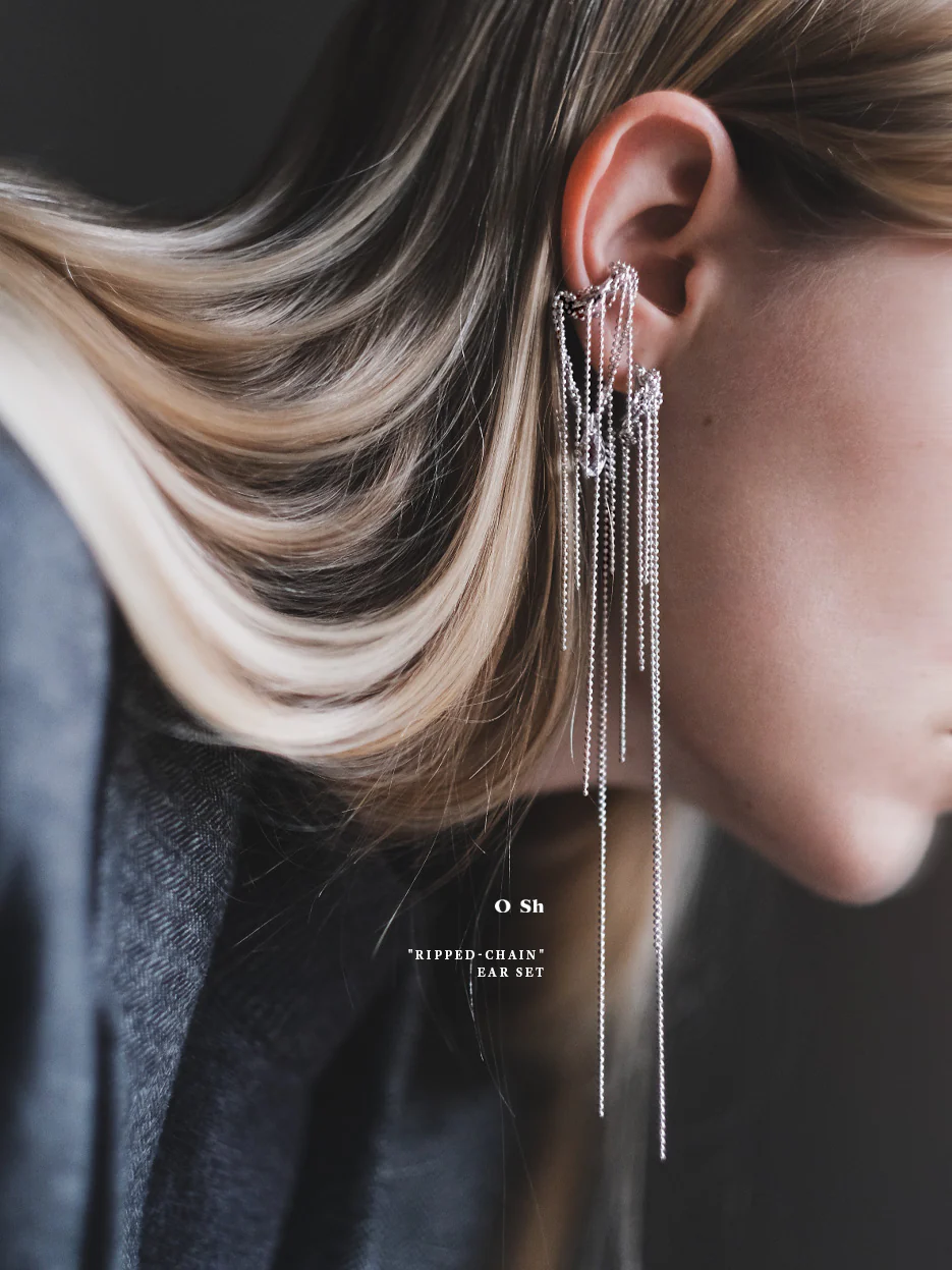 "RIPPED-CHAIN" EAR SET SILVER - Image 4