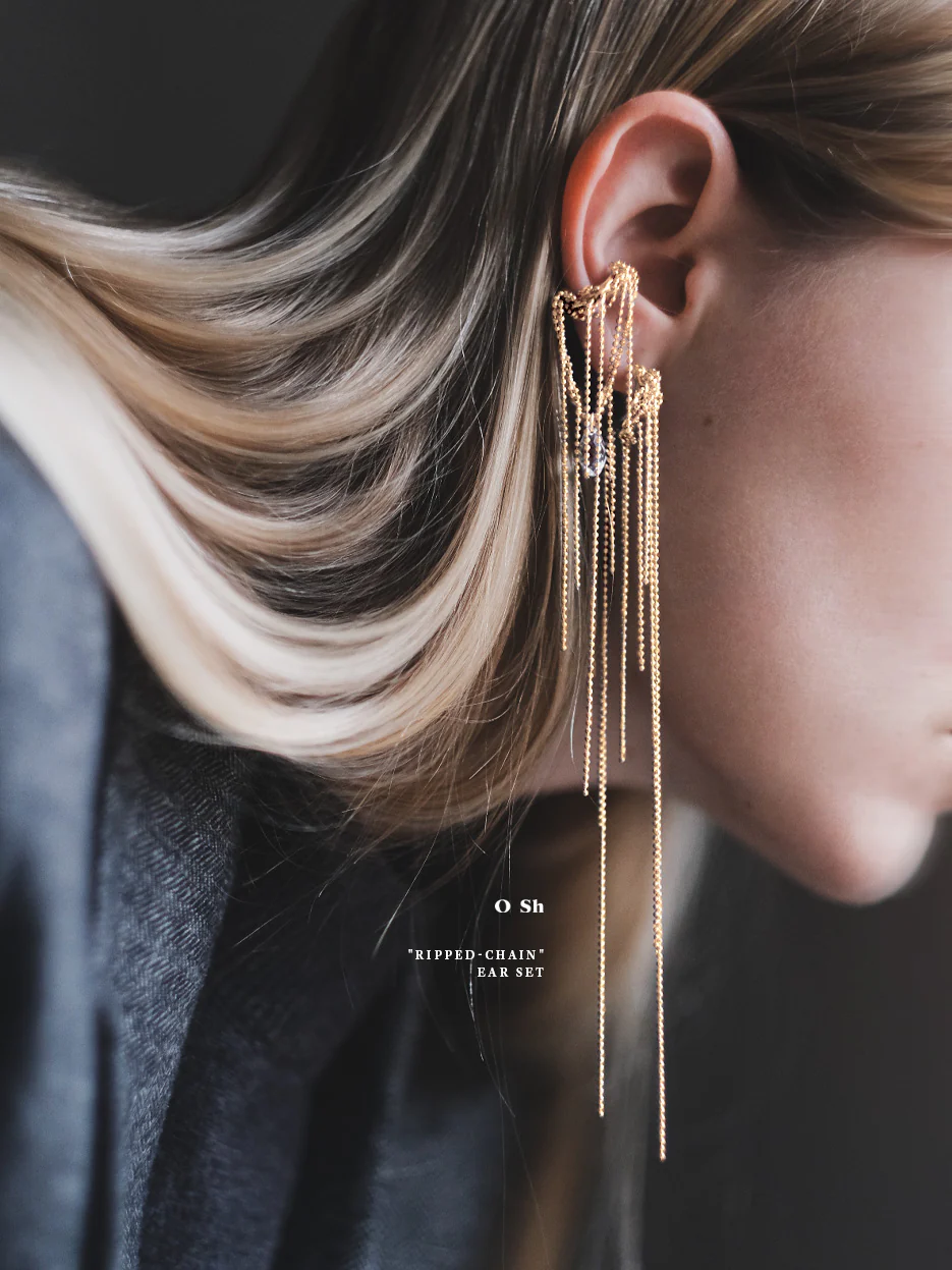 "RIPPED-CHAIN" EAR SET VERMEIL - Image 3
